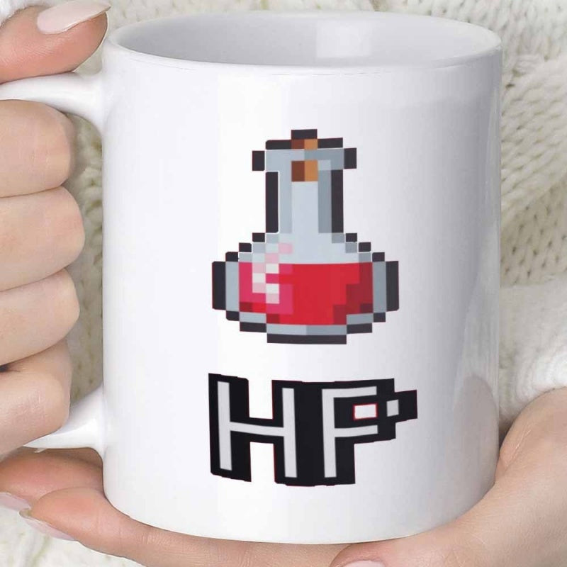 Tailorly White Ceramic 11 oz Mug - HP Retro Pixel Art Red Liquid Glass Gaming Prop Potion