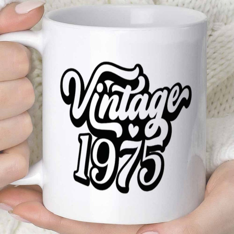 Tailorly White Ceramic 11 oz Mug - Vintage 1975 Stylish Groovy Retro Typography Design Featuring A Small Heart Decoration Mug
