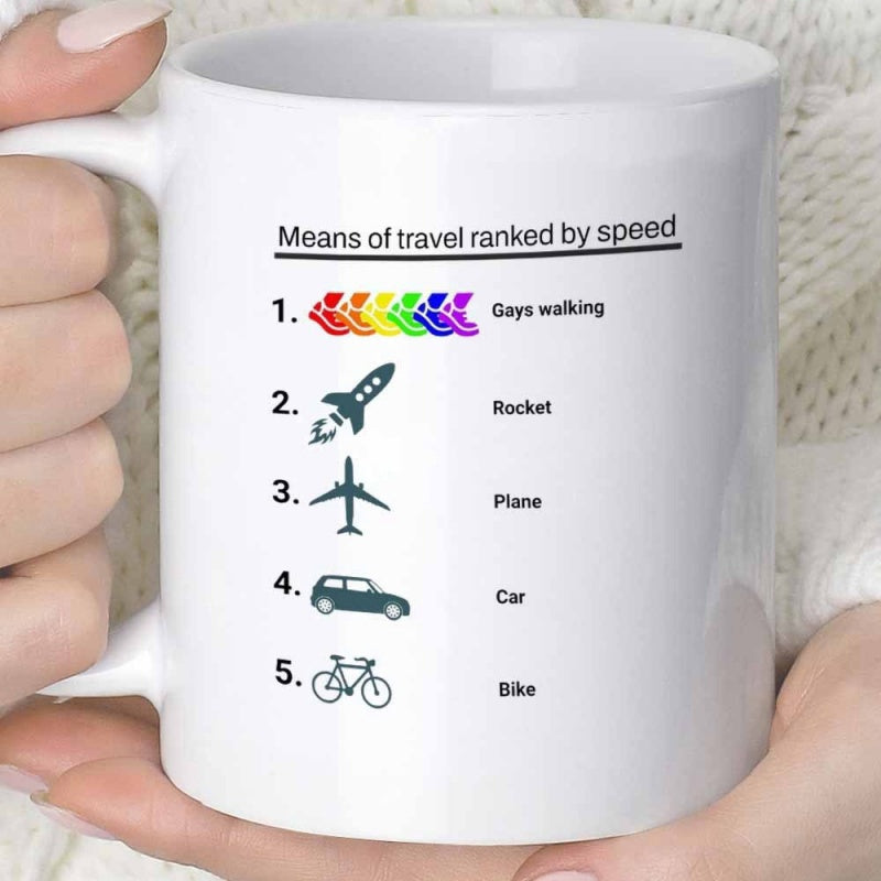 Tailorly White Ceramic 11 oz Mug - Means Of Travel Ranked By Speed Gays Walking Various Transportation Icons Arranged In A Numerical Sequence Design Chart
