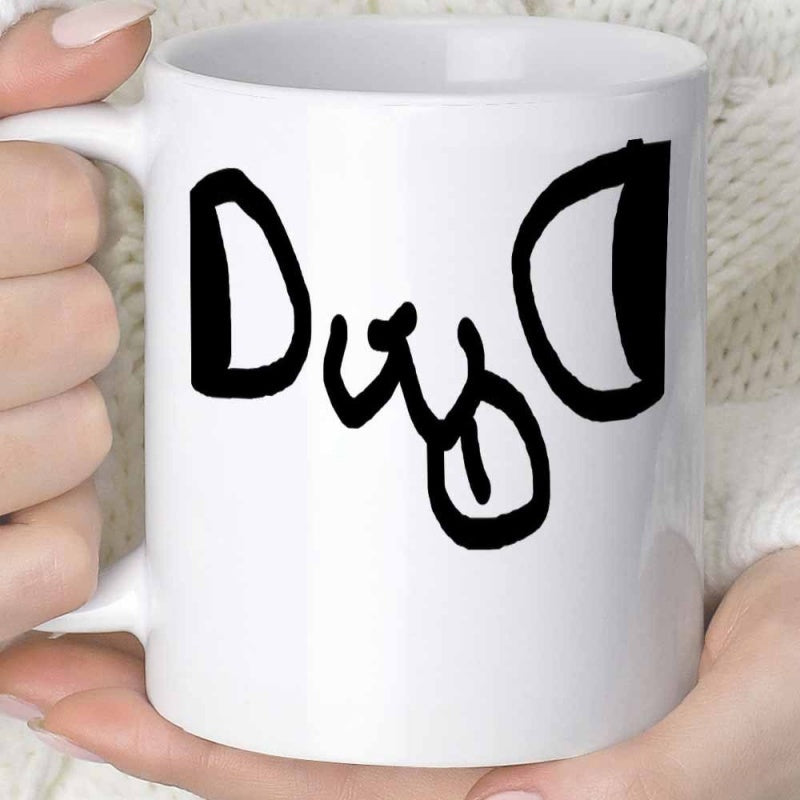 Tailorly White Ceramic 11 oz Mug - Dog Hand Drawn Black Ink Strokes Forming Minimalist Abstract Lettering