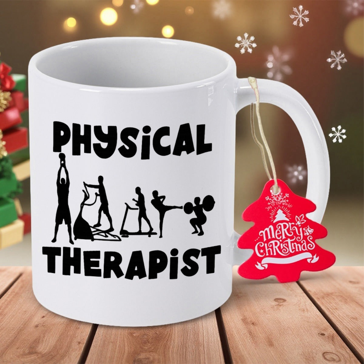 Tailorly White Ceramic 11 oz Mug - Physical Therapist Diverse Figures Engaging In Exercise And Rehabilitation Silhouette