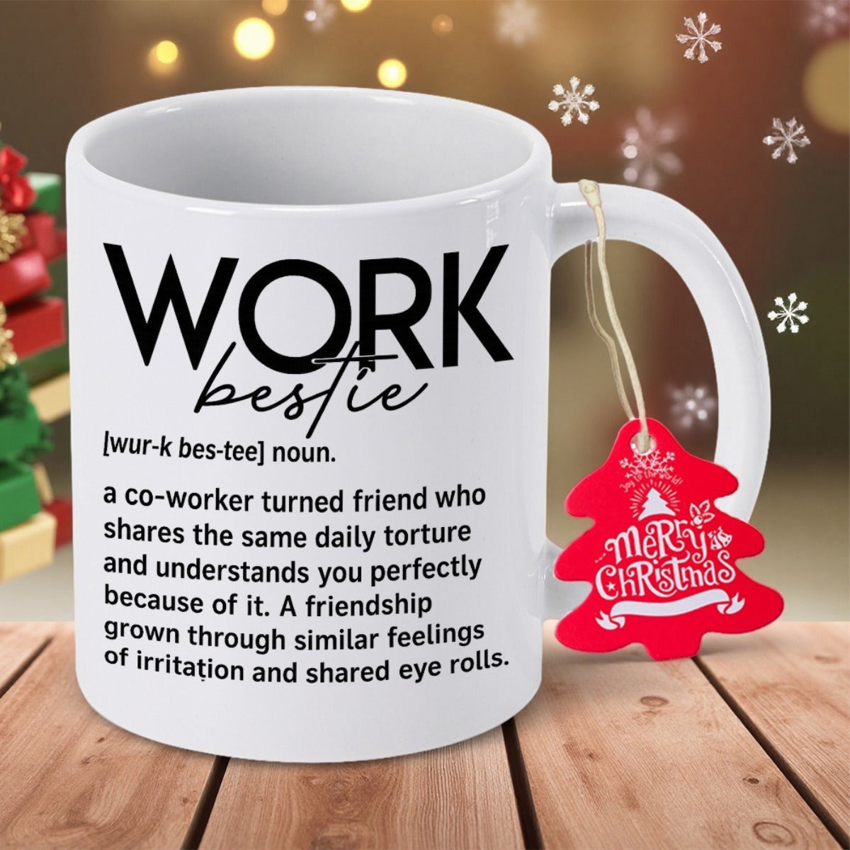 Tailorly White Ceramic 11 oz Mug - Work Bestie Minimalist White Ceramic Vessel Displaying Humorous Dictionary Style Typography Definition Mug