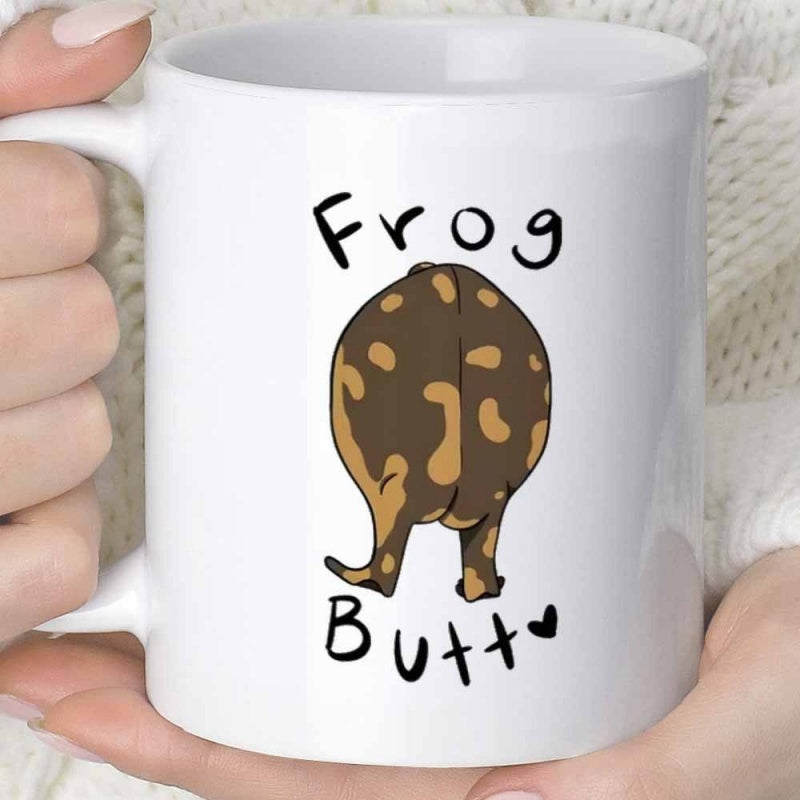 Tailorly White Ceramic 11 oz Mug - Frog Butt Humorous Spotted Brown Amphibian Seen From Behind In Seated Position Frog