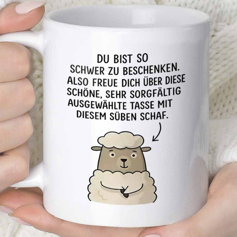 Tailorly White Ceramic 11 oz Mug - Cute Fluffy Little Lamb Sitting Calmly Under Simple Modern Decorative Style Sheep