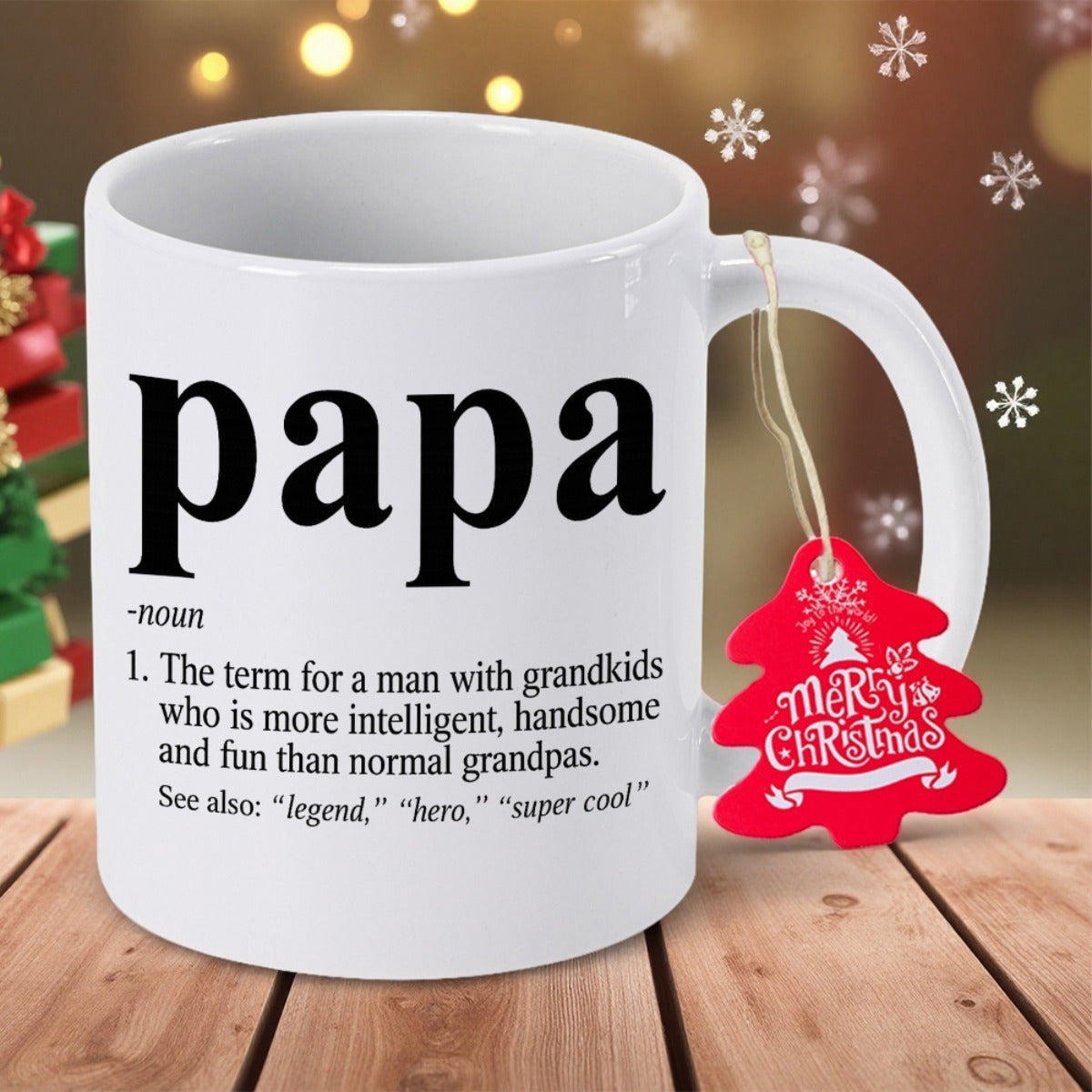 Tailorly White Ceramic 11 oz Mug - Papa Merry Christmas Minimalist Typography With Dictionary Style Text Displaying Fatherly Love And Wisdom Mug