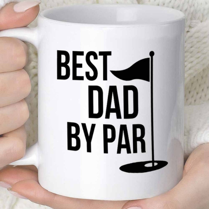 Tailorly White Ceramic 11 oz Mug - Best Dad By Par Minimalist Black Golf Flag Waving Inside A Deep Putting Hole Flag