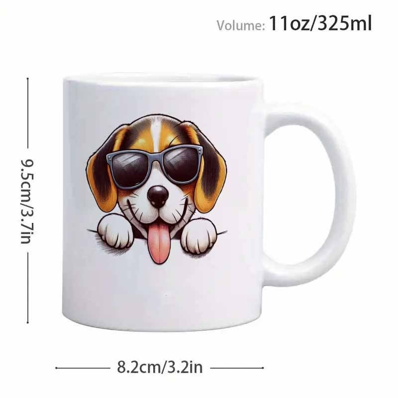 Tailorly White Ceramic 11 oz Mug - Playful Beagle Peeking Over Edge Wearing Dark Stylish Sunglasses Dog