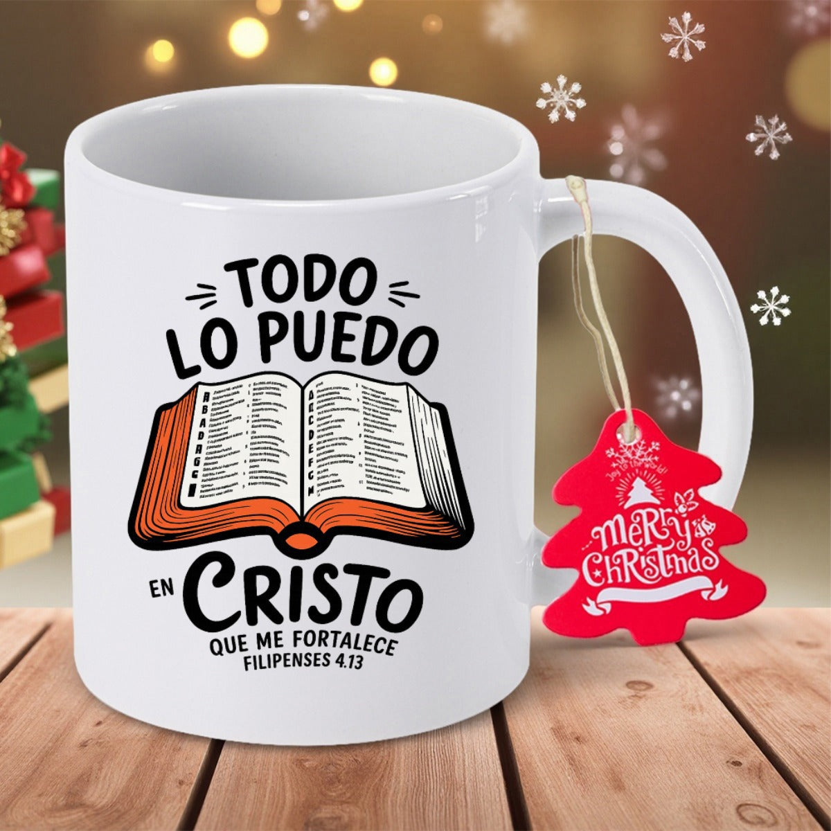 Tailorly White Ceramic 11 oz Mug - Classical Open Holy Bible With Detailed Pages Resting On White Ceramic Bible