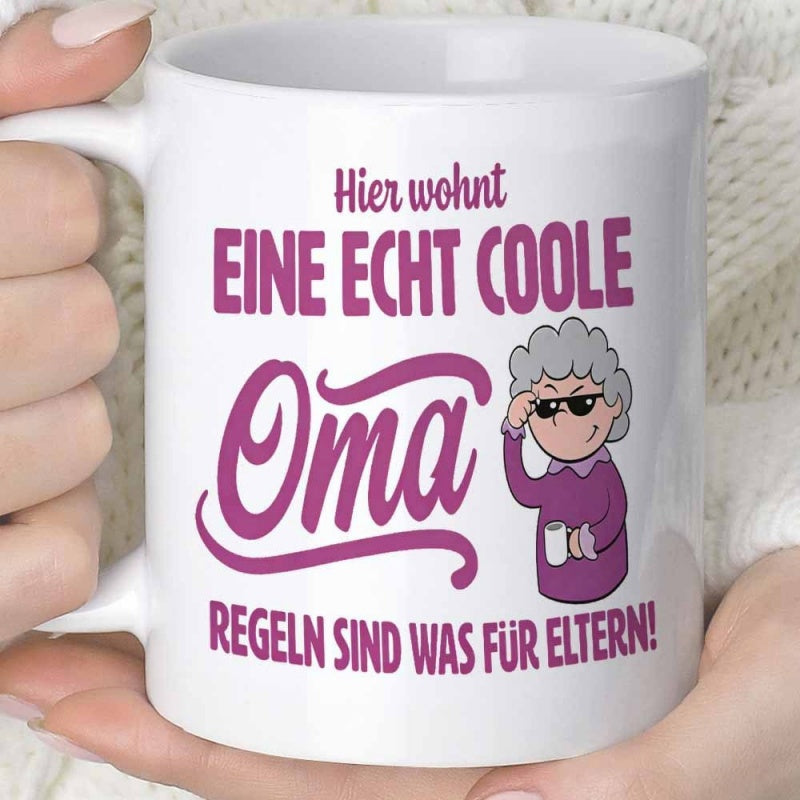 Tailorly White Ceramic 11 oz Mug - Cartoon Illustration Of A Cool Elderly Woman Wearing Dark Sunglasses Grandma