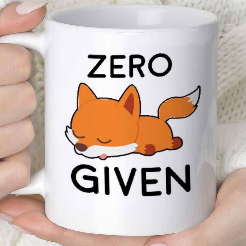 Tailorly White Ceramic 11 oz Mug - Zero Given Cute Sleepy Orange Fox Lying Down Flat On A Pure Surface Fox