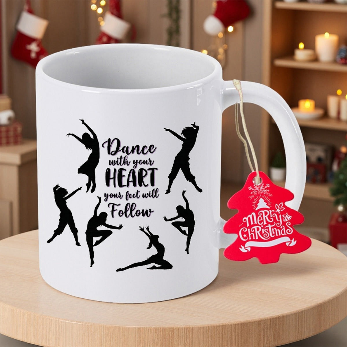 Tailorly White Ceramic 11 oz Mug - Dance With Your Heart Your Feet Will Follow Silhouette Of Elegant Figures Performing Graceful Poses In Expressive Motion Dancer