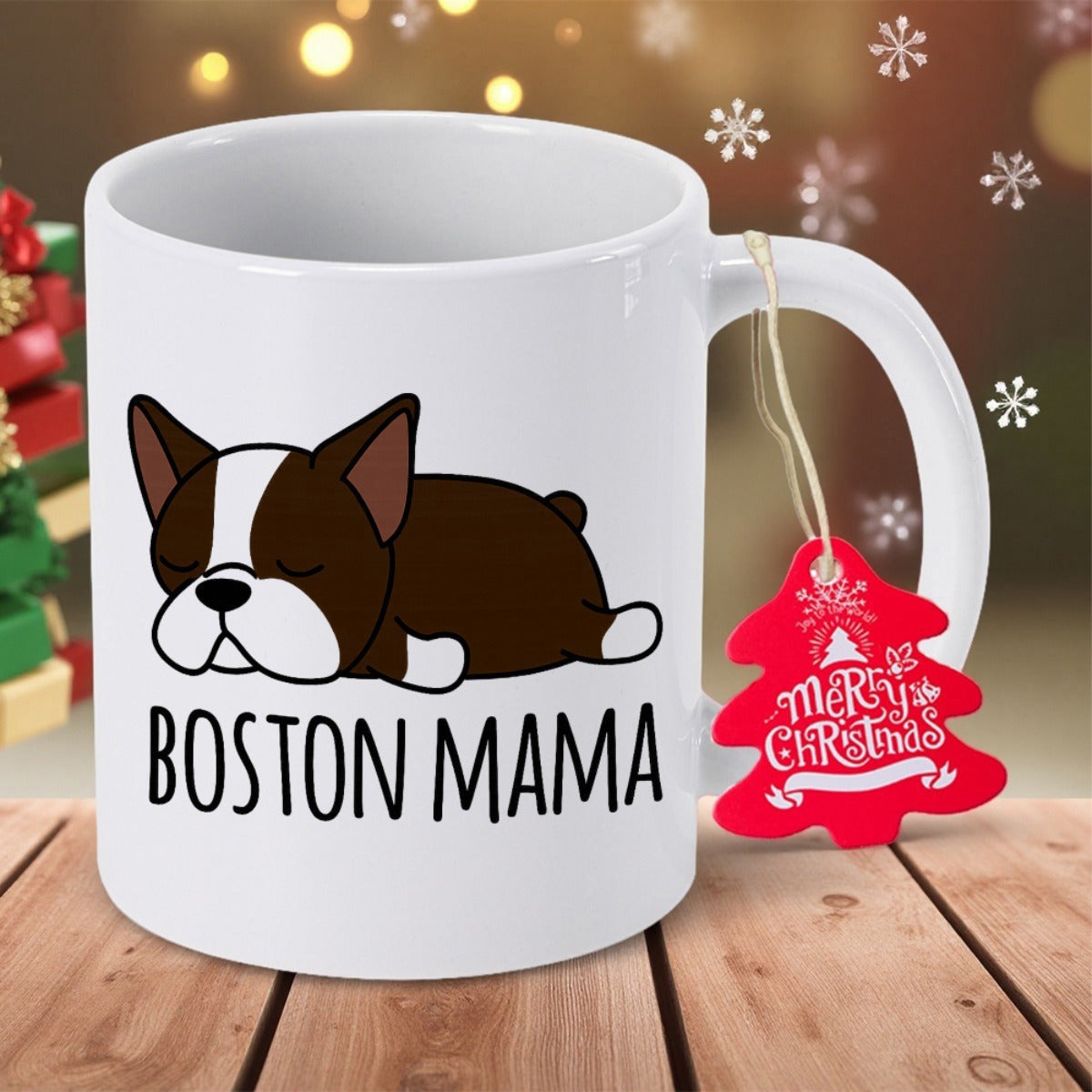 Tailorly White Ceramic 11 oz Mug - Boston Mama Peacefully Resting Adorable Brown And White Pet In Sleeping Pose Dog