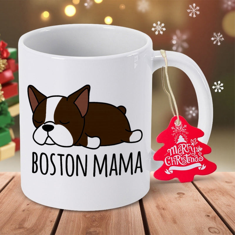 Tailorly White Ceramic 11 oz Mug - Boston Mama Peacefully Resting Adorable Brown And White Pet In Sleeping Pose Dog