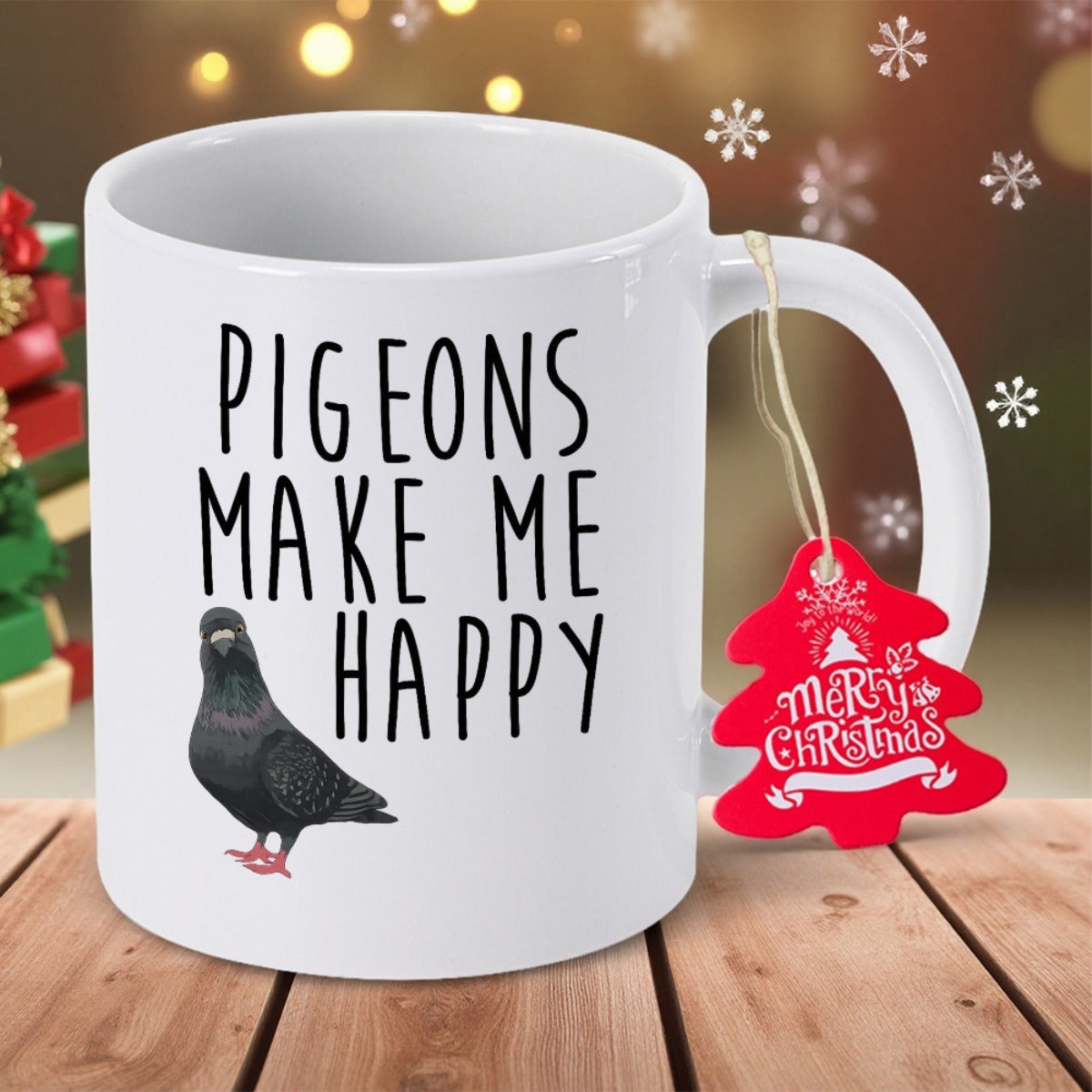 Tailorly White Ceramic 11 oz Mug - Pigeons Make Me Happy Realistic Dark Feathered Bird Standing Peacefully Against White Background Pigeon