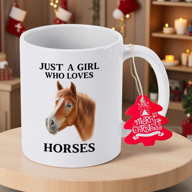 Tailorly White Ceramic 11 oz Mug - Just A Girl Who Loves Horses Majestic Brown Horse Head Portrait With Detailed Mane And Gentle Eyes Horse