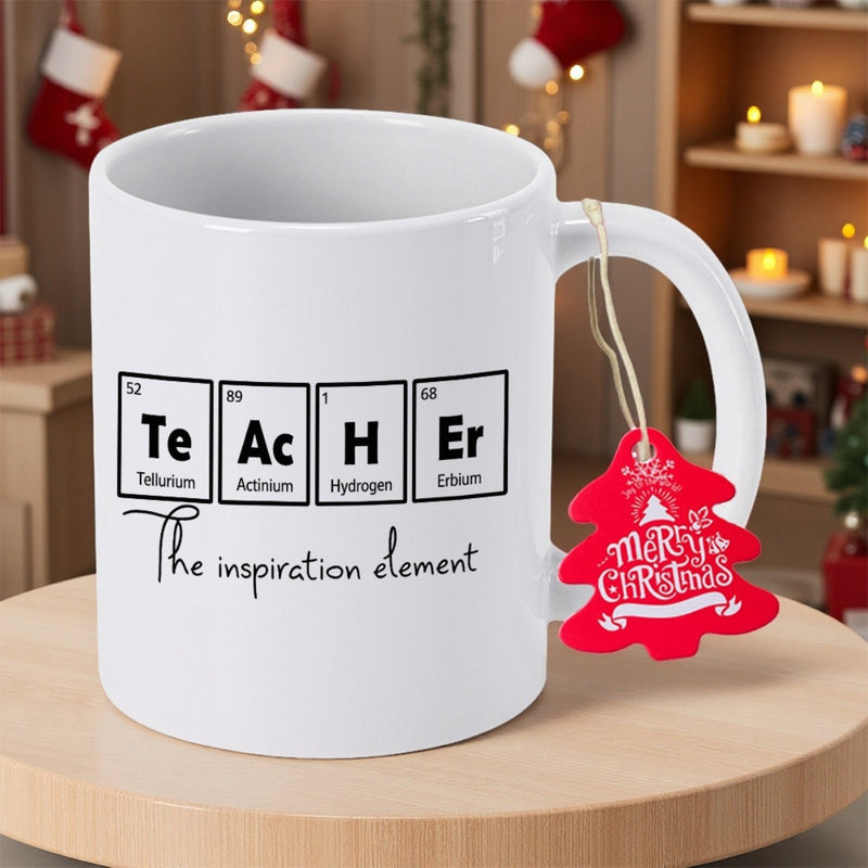Tailorly White Ceramic 11 oz Mug - Teacher The Inspiration Element Minimalist Black Scientific Squares Arranged On A White Background Periodic Table