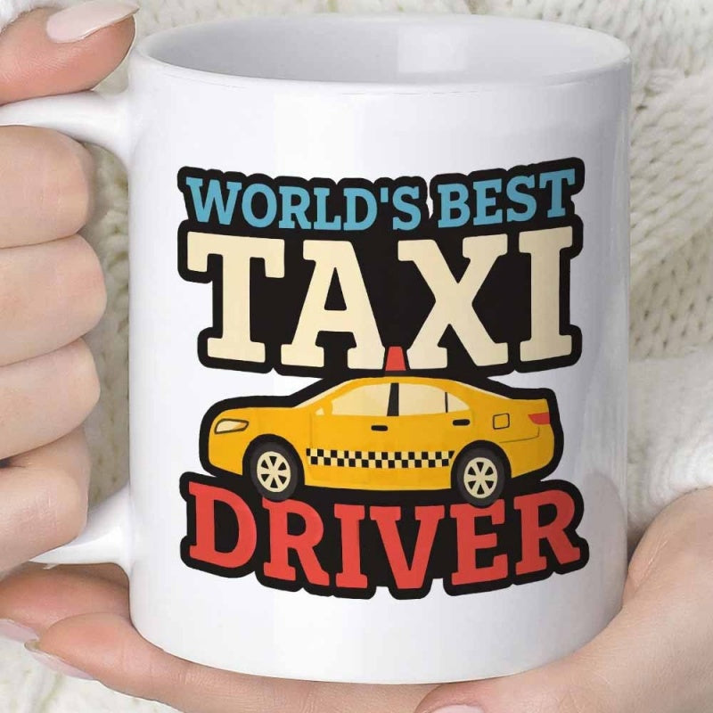 Tailorly White Ceramic 11 oz Mug - Worlds Best Taxi Driver Iconic Yellow Sedan Cruising Along Urban Streets With Classic Checkered Details Taxi