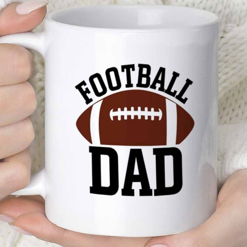 Tailorly White Ceramic 11 oz Mug - Football Dad Brown American Sport Ball Featuring White Lacing On Minimalist White Surface Football