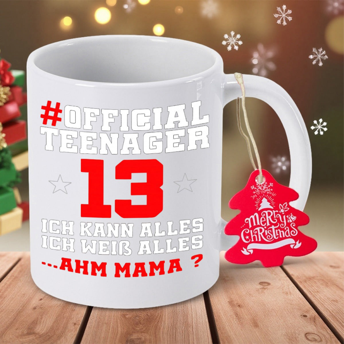 Tailorly White Ceramic 11 oz Mug - Official Teenager Classic Featuring Bold Red Birthday Themed Typographic Stars Mug