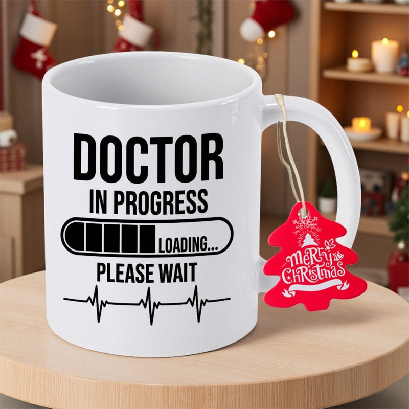 Tailorly White Ceramic 11 oz Mug - Doctor In Progress Loading Please Wait Sleek Featuring Digital Progress Bar And Heartbeat Line Mug