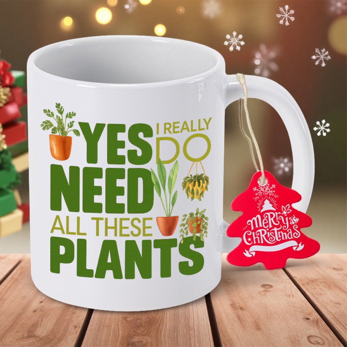 Tailorly White Ceramic 11 oz Mug - I Really Do Need All These Plants Various Vibrant Green Potted Houseplants Growing In Terracotta Pots Among Leaves Plant