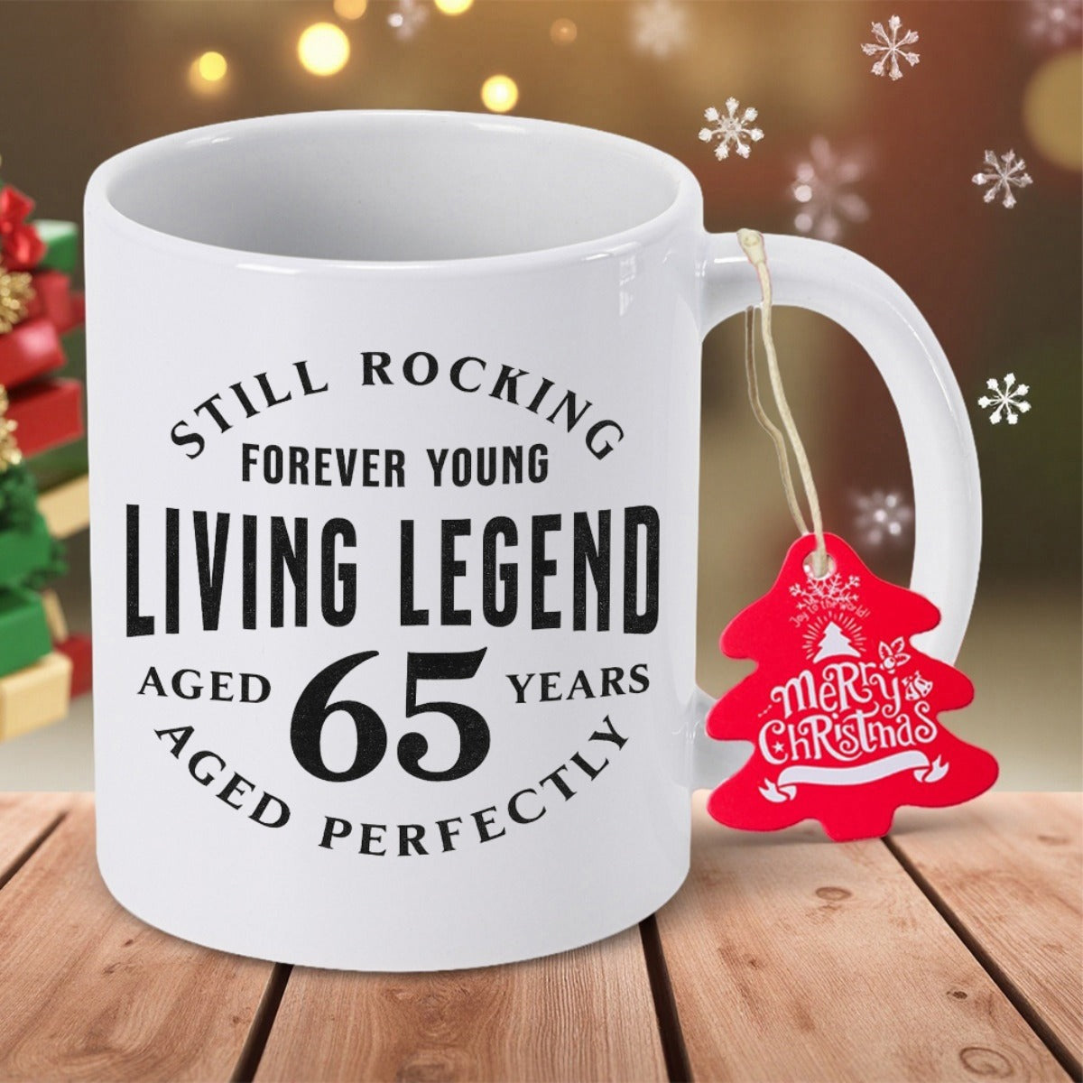 Tailorly White Ceramic 11 oz Mug - Still Rocking Forever Young Living Legend Aged 65 Years Aged Perfectly Minimalist Black Bold Typography Printed On A Classic
