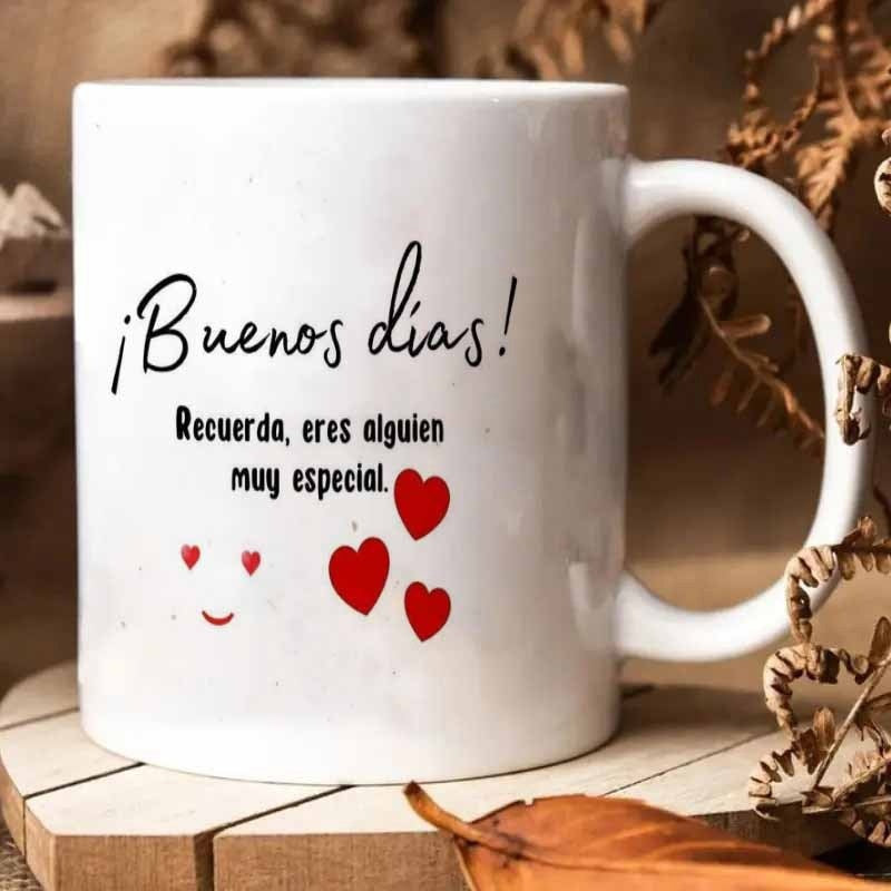 Tailorly White Ceramic 11 oz Mug - Minimalist Red Hearts Floating Beside A Small Cute Smiling Face Decorative Heart