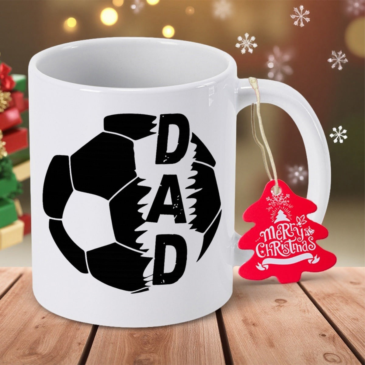 Tailorly White Ceramic 11 oz Mug - Dad Modern Distressed Athletic Sports Pattern Featuring Torn Edges For Active Lifestyle Soccer Ball
