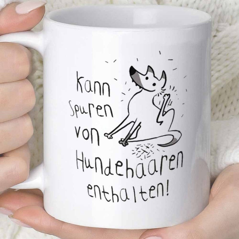 Tailorly White Ceramic 11 oz Mug - Minimalist Black Line Drawing Of A Playful Scratching Sitting Scruffy Dog