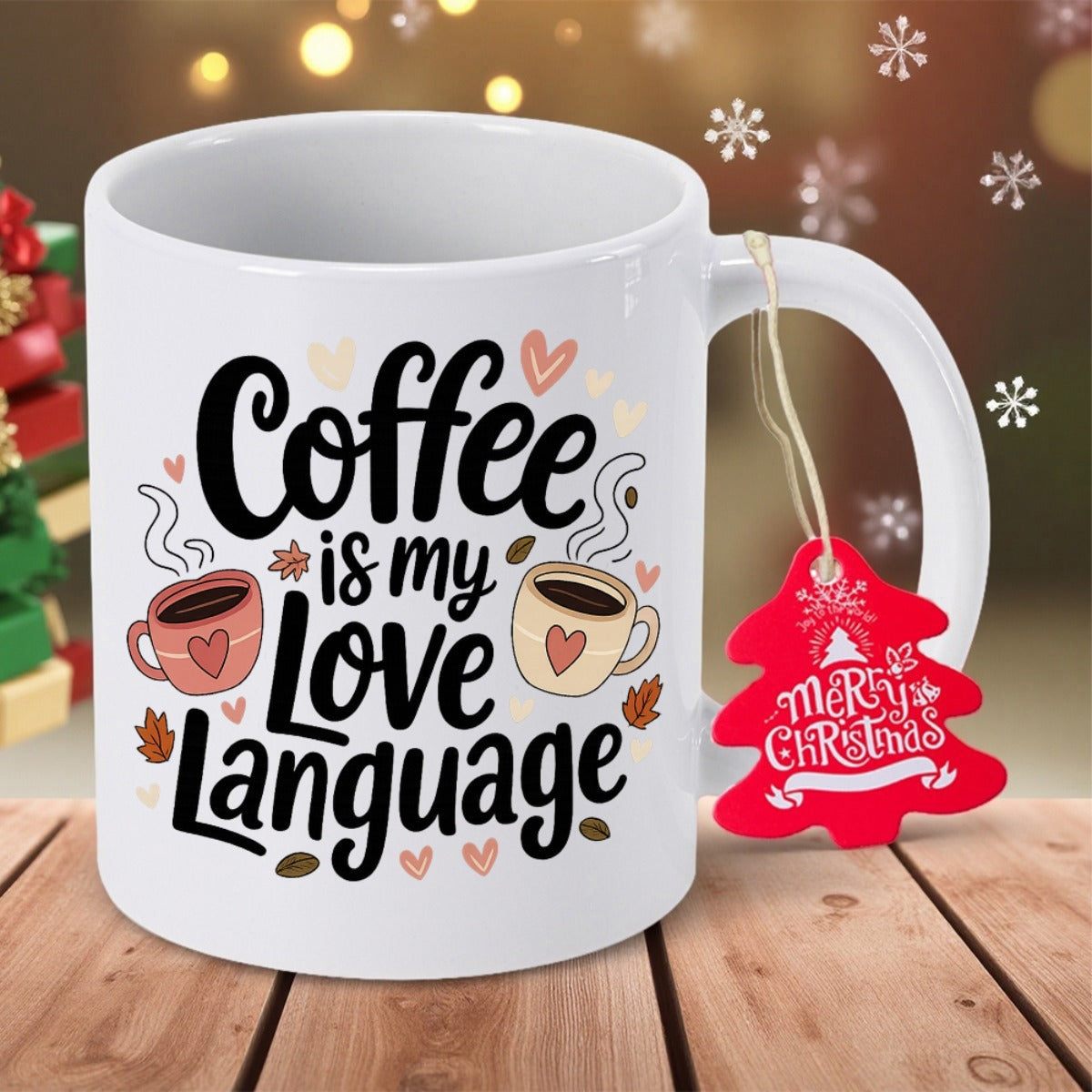 Tailorly White Ceramic 11 oz Mug - Coffee Is My Love Language Minimalist White Ceramic With Artistic Coffee Quote Featuring Steam Hearts Mug