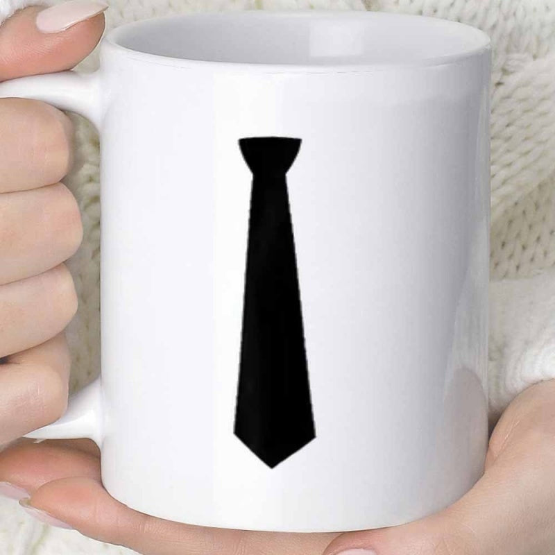 Tailorly White Ceramic 11 oz Mug - Minimalist Black Silhouette Formal Attire Accessory With Sharp Clean Pointed Edges Tie