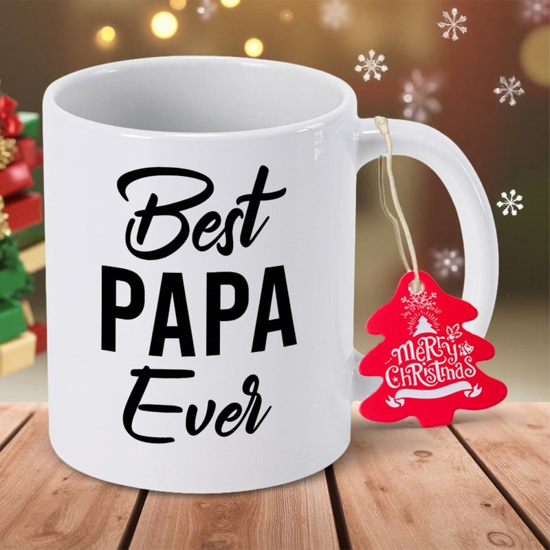 Tailorly White Ceramic 11 oz Mug - Best Papa Ever Simple Black Typography Set Against A Clean