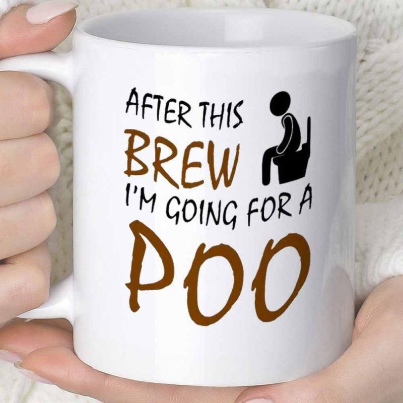 Tailorly White Ceramic 11 oz Mug - After This Brew Im Going For A Poo Minimalist Black Stick Figure Sitting On A Black Toilet Silhouette Mug