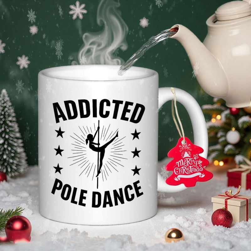 Tailorly White Ceramic 11 oz Mug - Addicted Pole Dance Elegant Silhouette Performing Graceful Movement Amidst Shining Stars And Radiating Light Pole Dancer