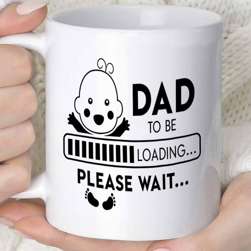 Tailorly White Ceramic 11 oz Mug - Dad To Be Loading Please Wait Minimalist Cartoon Infant Icon With Digital Progress Bar And Footprints Baby