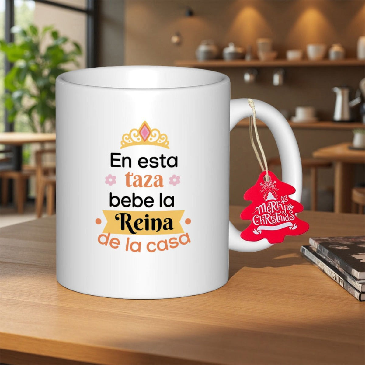 Tailorly White Ceramic 11 oz Mug - Elegant Golden Tiara With Pink Gems And Decorative Stars On Banner Crown
