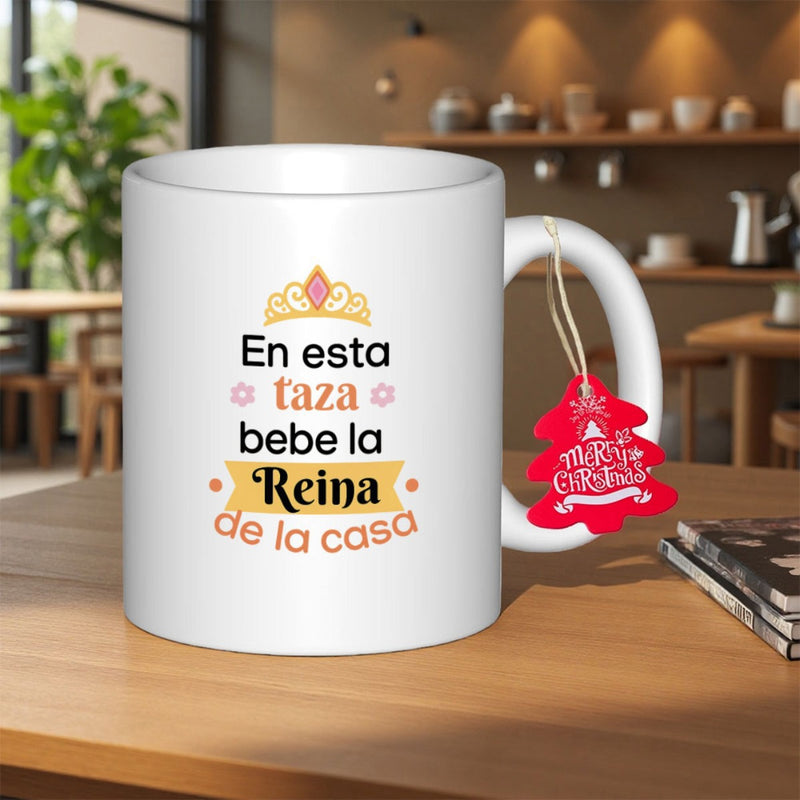 Tailorly White Ceramic 11 oz Mug - Elegant Golden Tiara With Pink Gems And Decorative Stars On Banner Crown