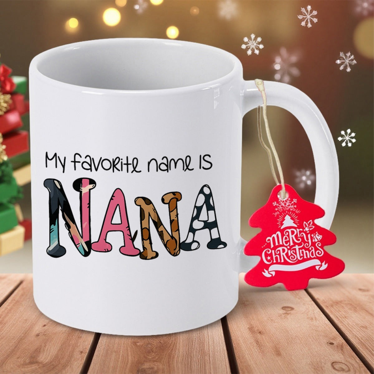 Tailorly White Ceramic 11 oz Mug - My Favorite Name Is Nana Classic White Ceramic Vessel Featuring Colorful Animal Pattern Decorative Mug