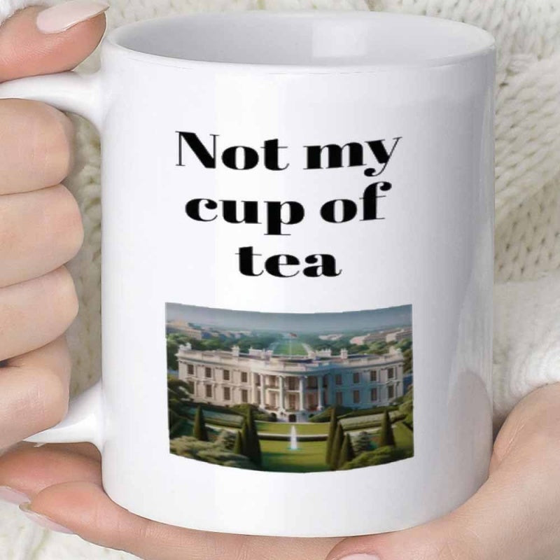 Tailorly White Ceramic 11 oz Mug - Not My Cup Of Tea Stately White Architecture Surrounded By Beautiful Lush Green Lawns And Manicured Trees Mansion