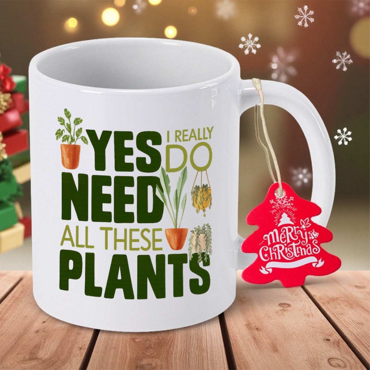 Tailorly White Ceramic 11 oz Mug - Yes I Really Do Need All These Plants Lush Green Houseplants Growing In Small Terracotta Pots And Hanging Planters Plant