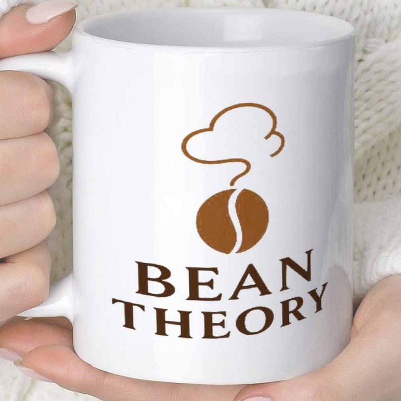 Tailorly White Ceramic 11 oz Mug - Bean Theory Minimalist Brown Coffee Bean With Steaming Cloud Outline Floating Above Text Mug