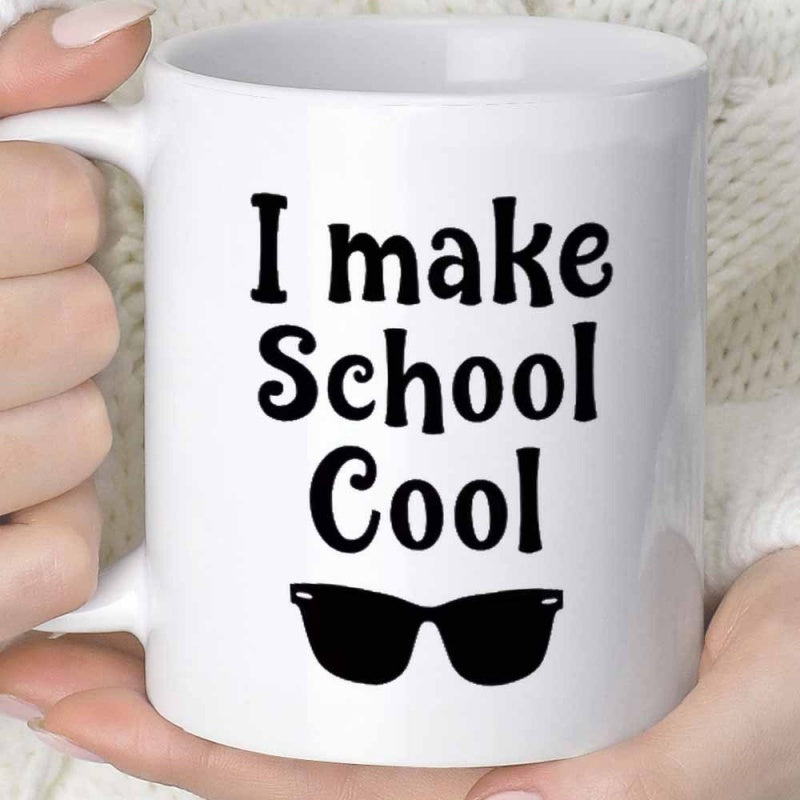 Tailorly White Ceramic 11 oz Mug - I Make School Cool Minimalist Dark Shades Featuring A Sleek And Trendy Academic Design Sunglasses