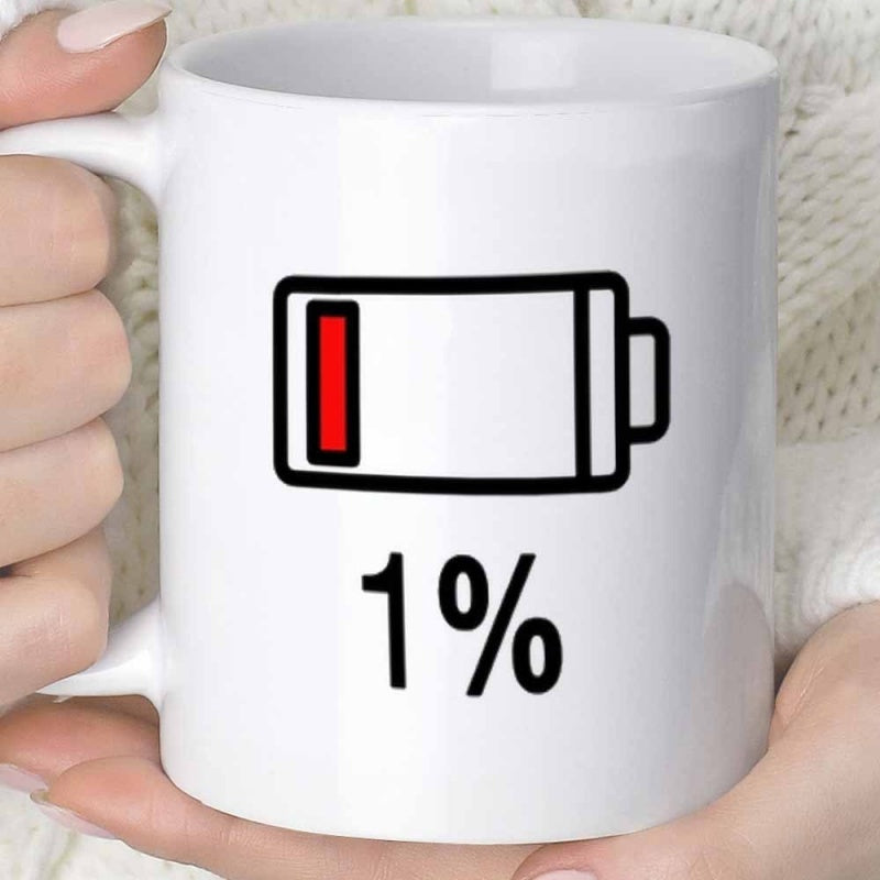 Tailorly White Ceramic 11 oz Mug - 1% Minimalist Low Power Indicator With Red Bar On