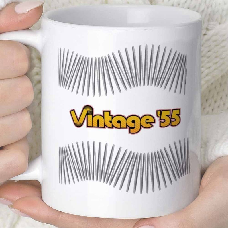 Tailorly White Ceramic 11 oz Mug - Vintage 55 Abstract Gray Wavy Lines Arranged In A Circular Flowing Pattern Mug