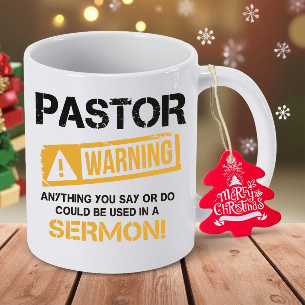 Tailorly White Ceramic 11 oz Mug - Pastor Warning Anything You Say Or Do Could Be Used In A Sermon Ceramic Coffee Cup Featuring Bold Industrial Warning Label Style