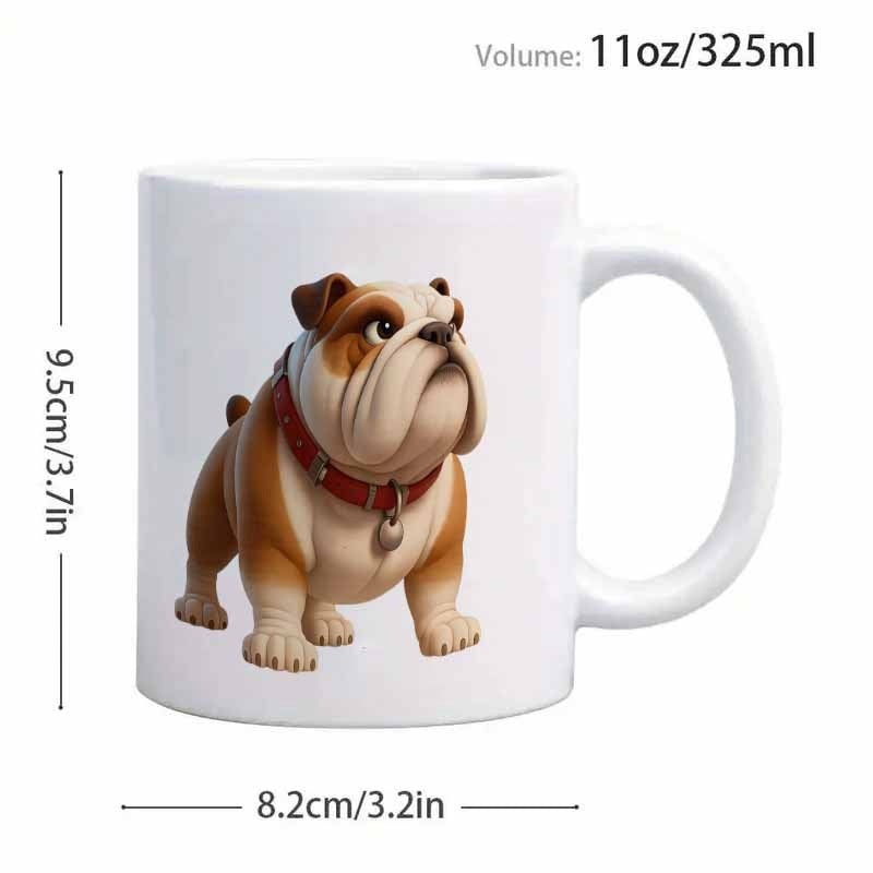 Tailorly White Ceramic 11 oz Mug - Sturdy Hand Painted Style English Bulldog Wearing A Red Studded Collar Bulldog