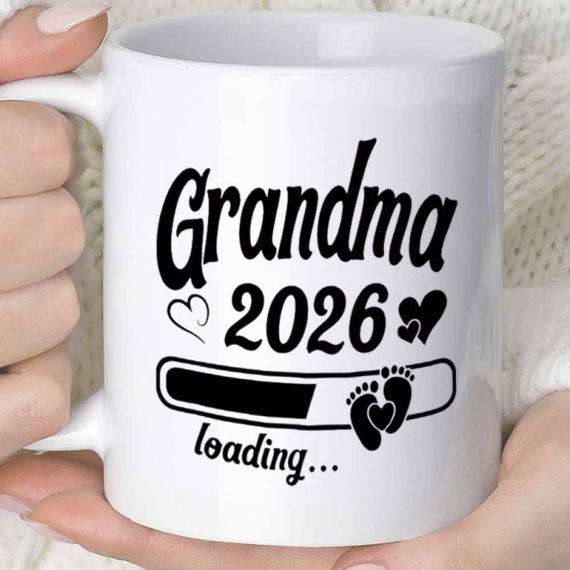 Tailorly White Ceramic 11 oz Mug - Grandma 2026 Loading Grandmother Announcement Design With Progress Bar And Baby Footprints Heart Mug