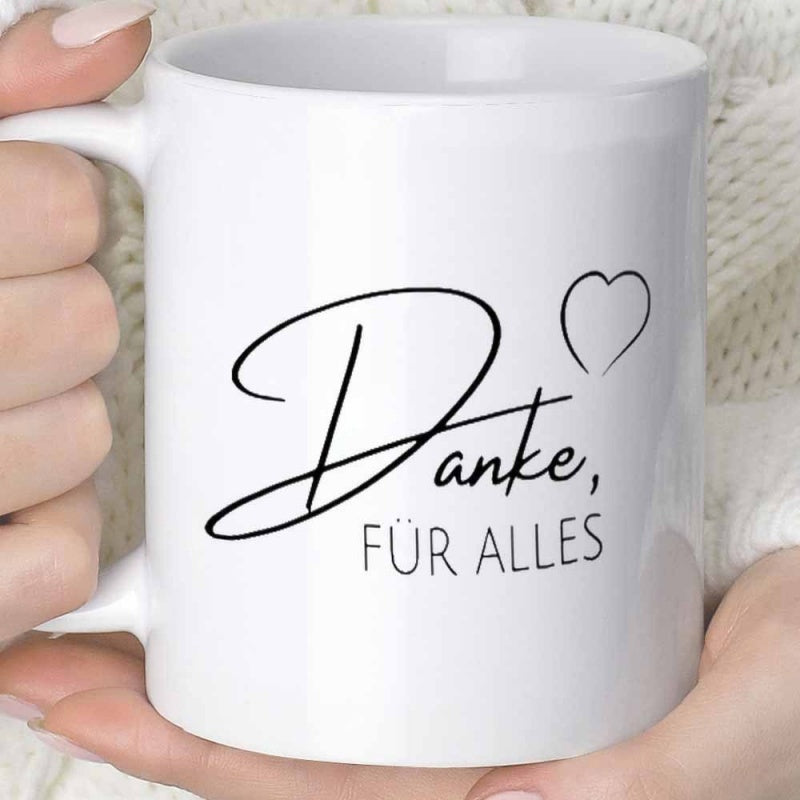 Tailorly White Ceramic 11 oz Mug - Minimalist Black Outlined Sketch With Artistic Script Style Heart