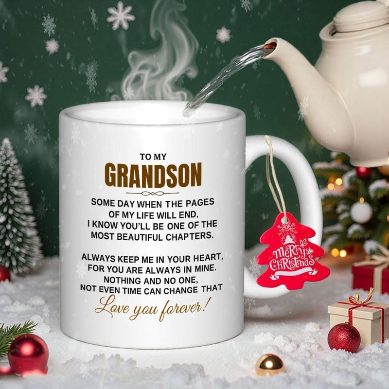 Tailorly White Ceramic 11 oz Mug - To My Grandson Love You Forever Minimalist White Ceramic With Elegant Sentimental Typography Resting On Snowy Surface Mug