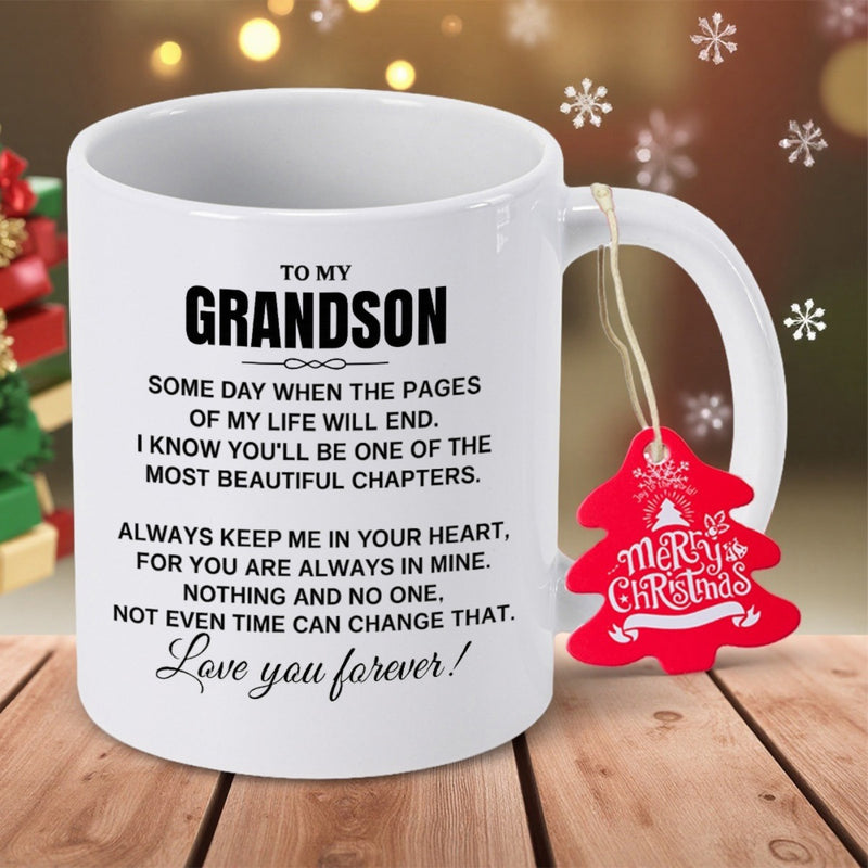 Tailorly White Ceramic 11 oz Mug - To My Grandson Love You Forever Minimalist Black Script Printed On Clean White Polished Surface Decorative Tag Mug